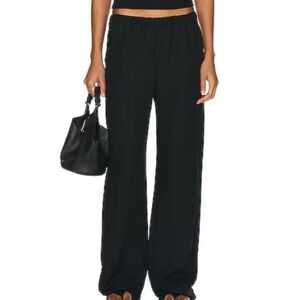 Enza Costa Twill Everywhere Pant Tencel Linen Cotton Pull On Elastic Waist Black